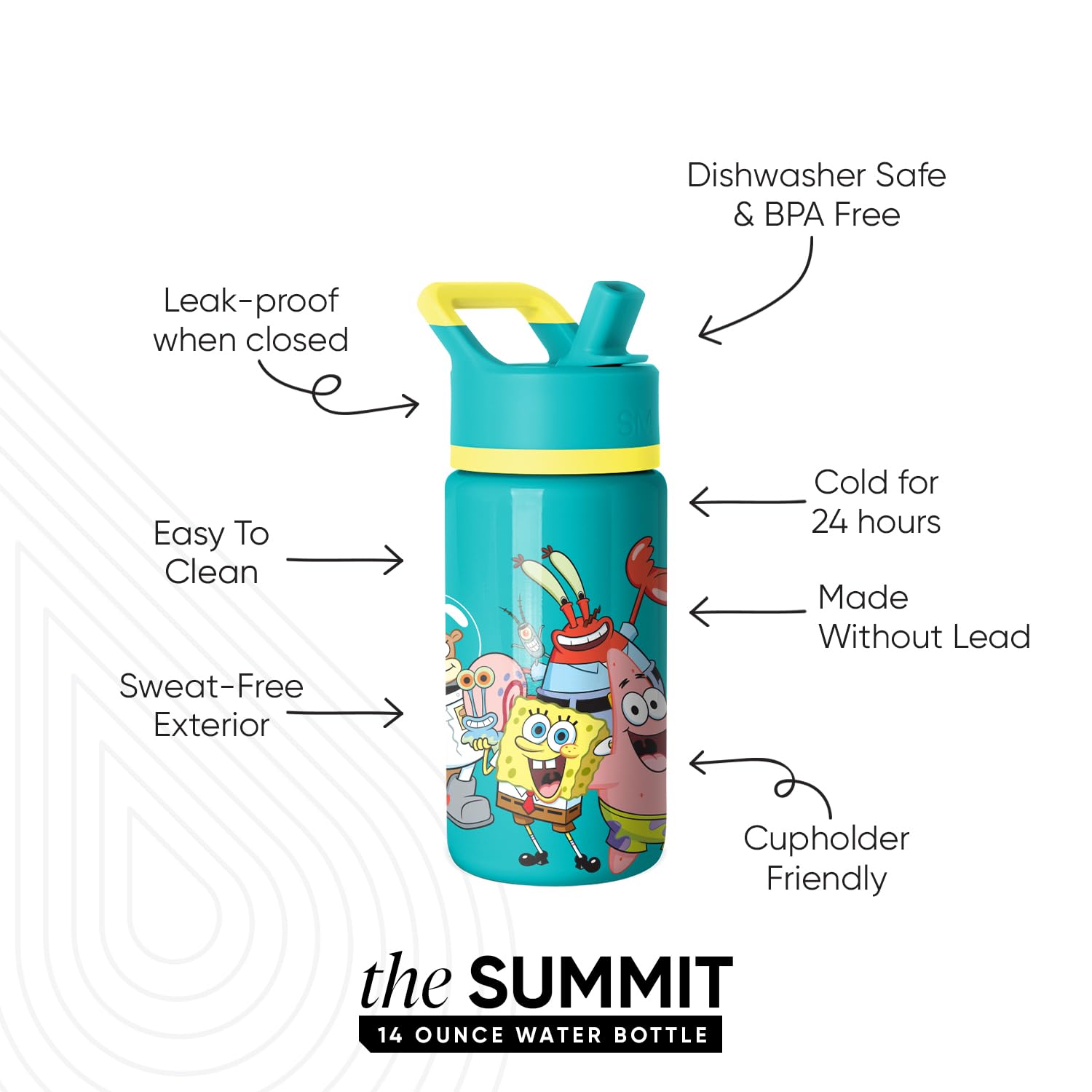 Simple Modern Kids Summit Water Bottle with Straw Lid | SpongeBob 14oz Insulated Stainless Steel Cup for Boys, Girls, School | S