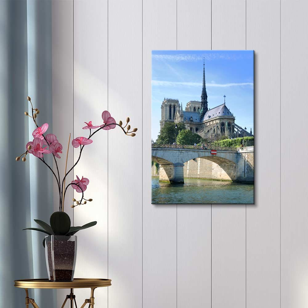 Bridge Pont De Archeveche And Cathedral Notre Dame De Paris On Island Cite In Paris France - Canvas Art Wall Art - 24'' X 36''