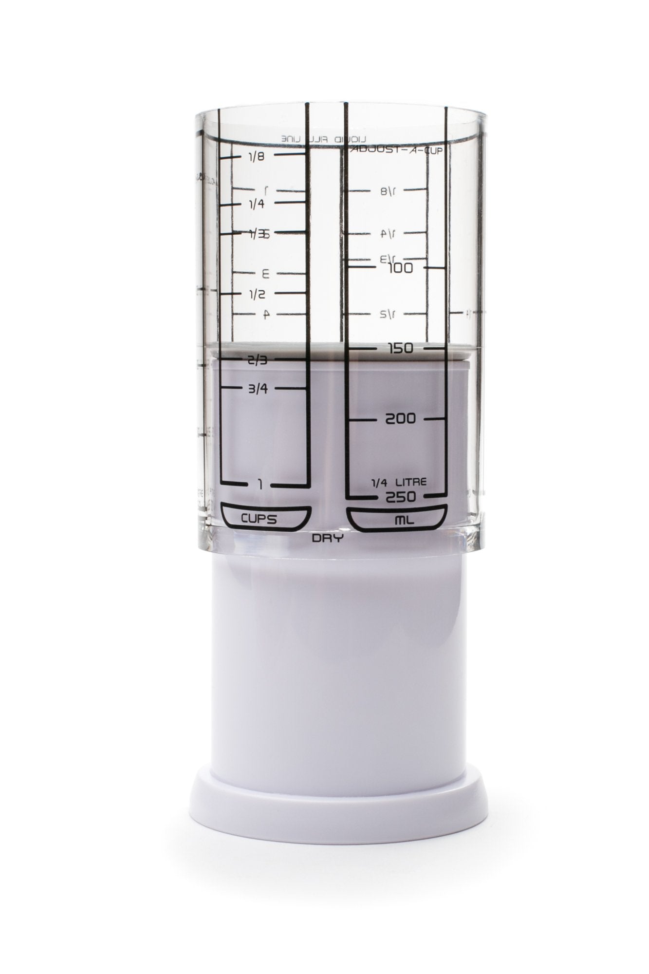 KitchenArt 1 Cup Adjust-A-Cup, Plastic Measuring Cup, White/Clear, Model 23210