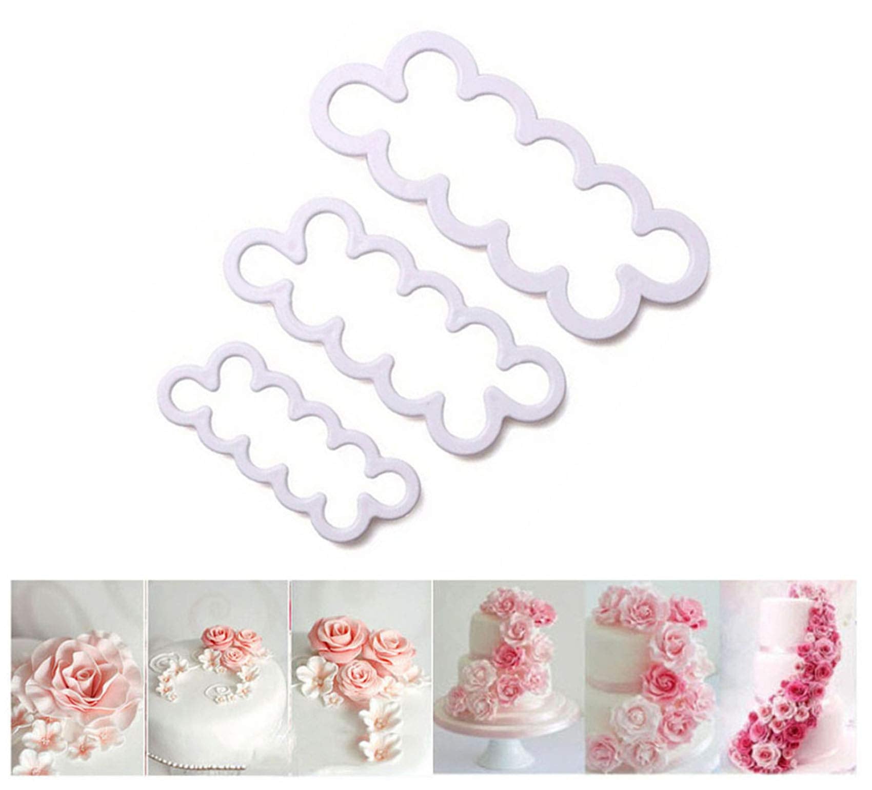 Zdywy 3Pcs 3D Rose Flower Petal Cake Fondant Cookie Cutter Mold Diy Decorating Mould