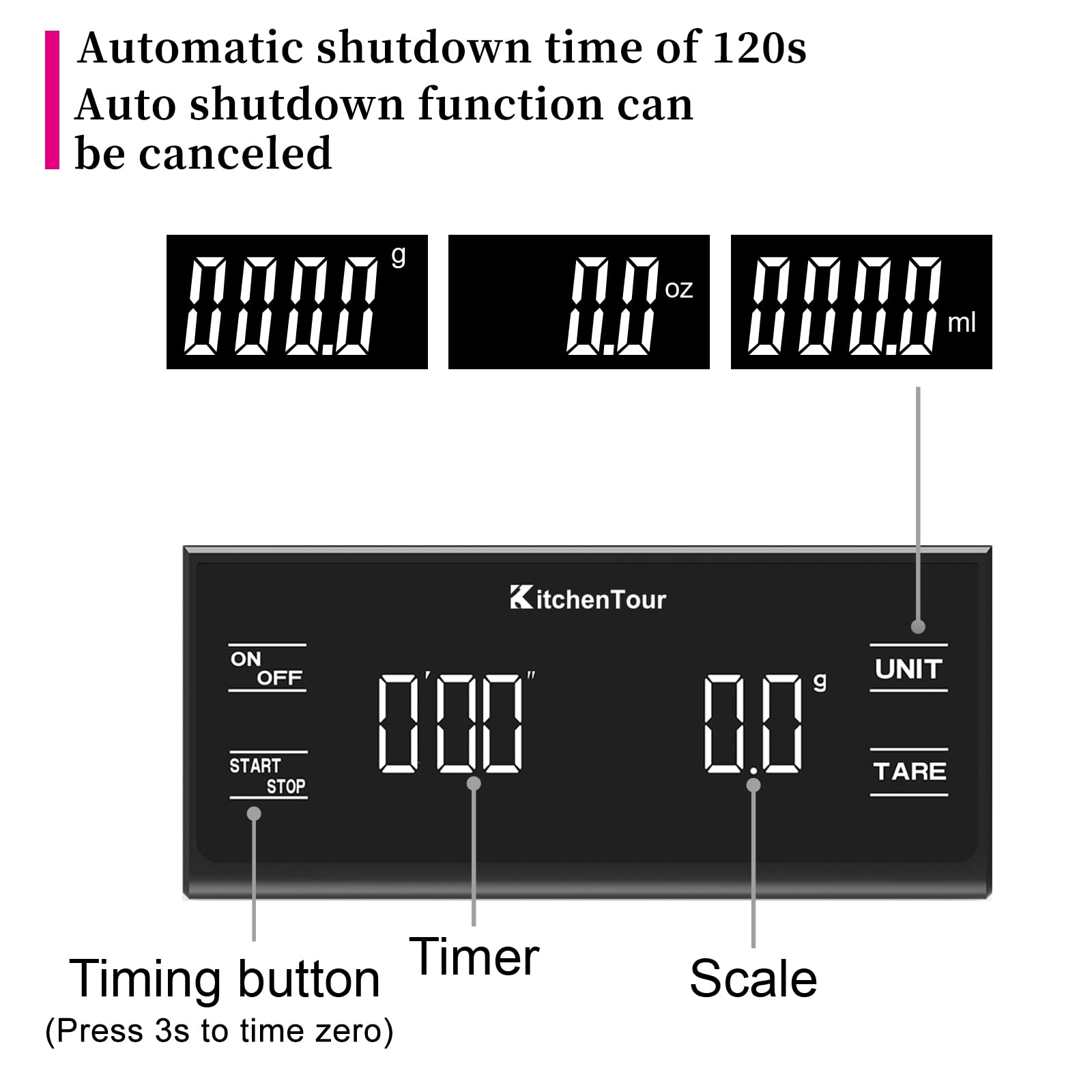 Kitchentour Coffee Scale With Timer - Digital Multifunction Weighing Scale With 3Kg/0.1G High Precision - Pour Over Drip - Espre