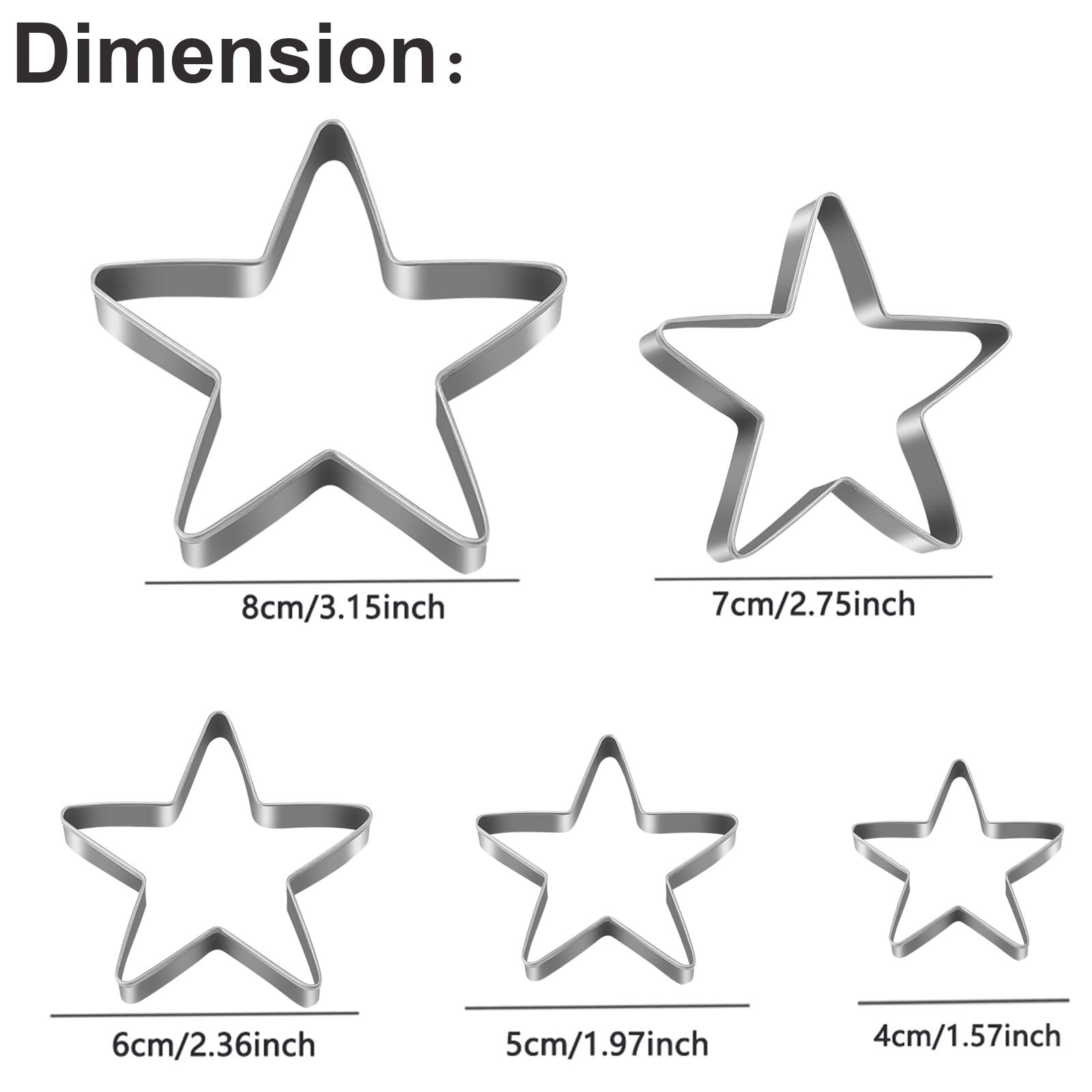 Tmflexe Stars Cookie Cutter, Pack Of 5