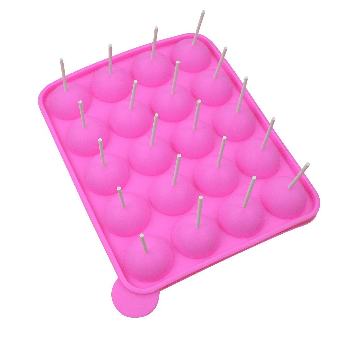 Rbenxia Silicone Cake Mold 20-Cavity Half Circle Lollipop Party Cupcake Baking Mold Cake Pop Stick Mold Tray Hot Pink With 25 St