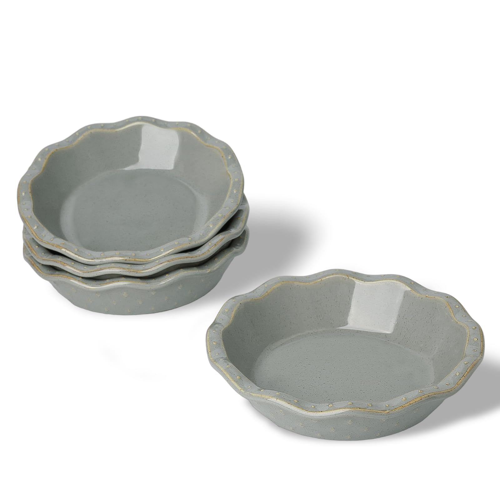 QUXIJA Ceramic Mini Pie Pans Set of 4, 5.8 Inch Pie Plates (Vintage Grey)