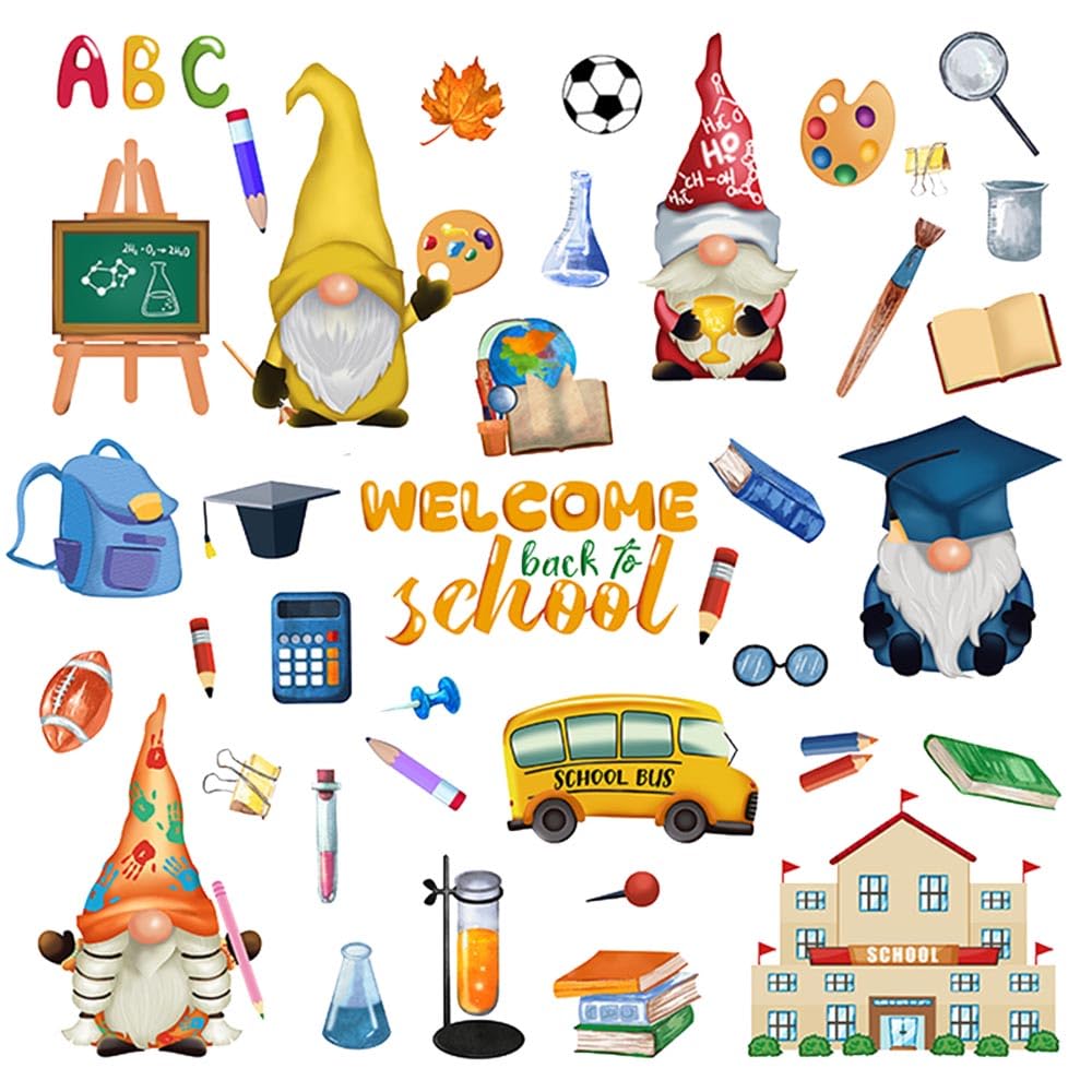 Alibbon Welcome Back To School Wall Stickers For Classroom, Gnome Stickers For Kids, First Day Of School Stickers For Children,