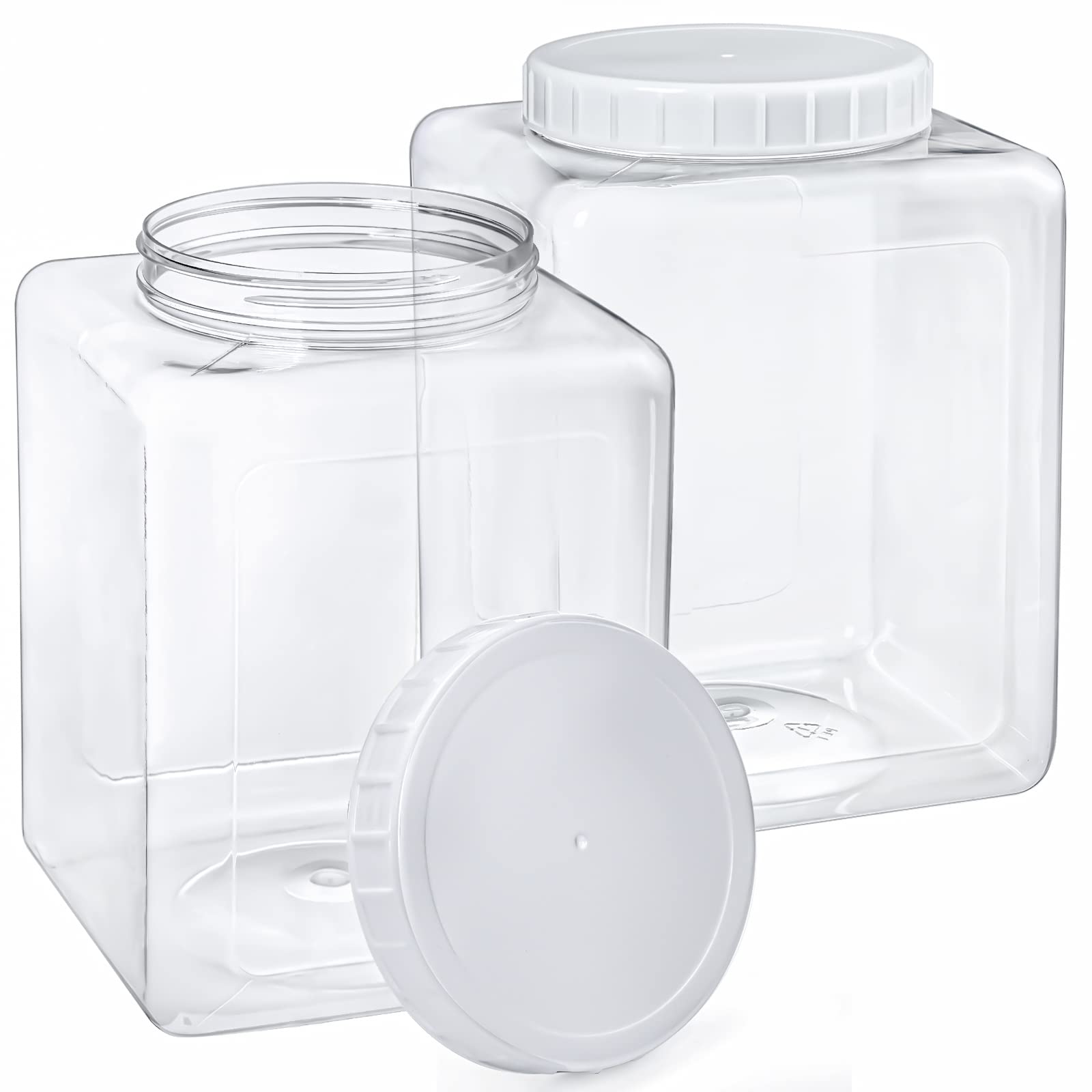 Elsjoy 2 Pack 1.3 Gallon Large Plastic Storage Jars With Lids, Clear Kitchen Storage Containers Square Plastic Food Jar For Dry 
