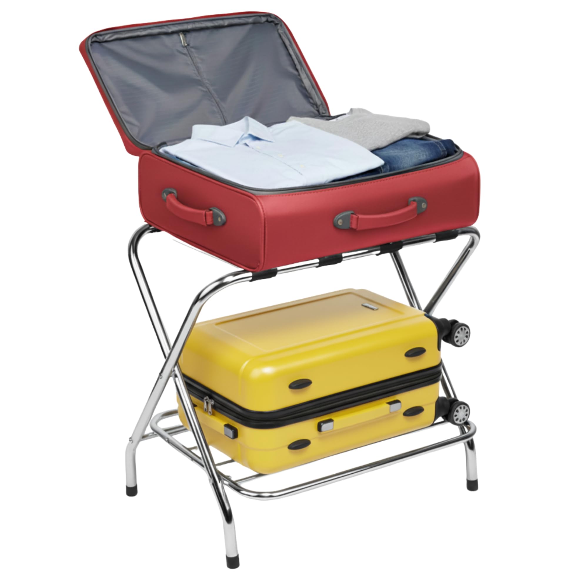 2-Tier X-Shaped Folding Steel Luggage Rack