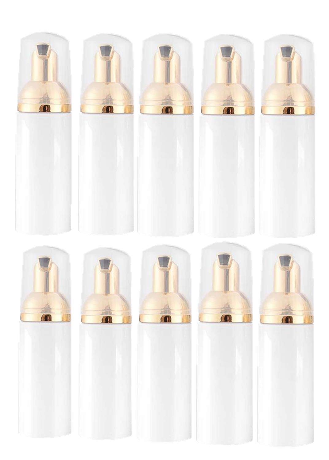 10 Pcs 1.7Oz Lash Shampoo Bottles Foam Bottle with Gold Pump Empty Travel Foaming Dispensers for Soap,Shampoo(Gold,White)
