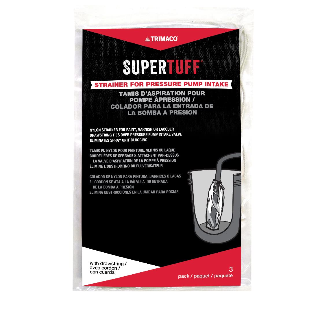 Trimaco 72-Pack of 3 pk 30138 SuperTuff Pump Strainer with Drawstring, 3-Pack