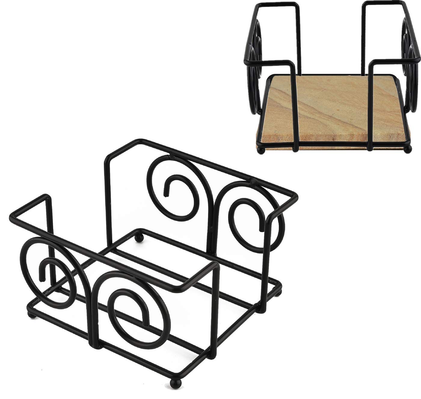 Kocent Vintage Coaster Holder Black Iron Metal Holder Storage Caddy For Both Round And Square Coasters Fit 4 To 9 Pieces Coaster