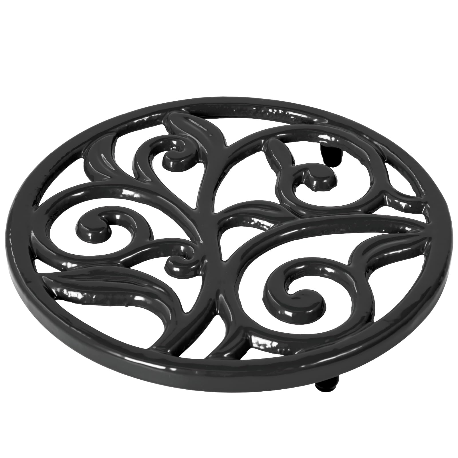 JOGREFUL Cast Iron Trivet, Kitchen Pot Heat Resistant Mat Vine Black
