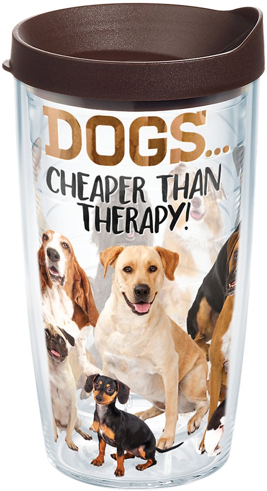 Tervis Plastic Dog Therapy Tumbler With Wrap And Brown Lid 16Oz, Clear