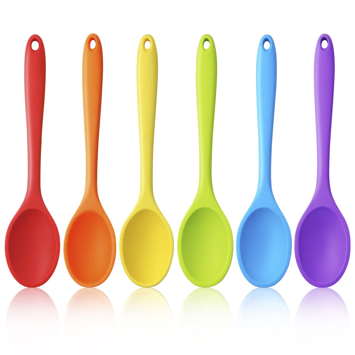Gothabach 6 Pack 10.8'' Large Silicone Spoons, Heat Resistant Silicone Basting Spoons, Non-Stick Serving Spoon For Mixing, Butte
