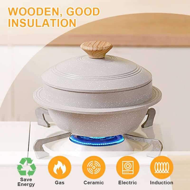 Bobikuke Korean Dutch Oven, Rice Pot, 7.9 In Enameled Cast Aluminum Pot With Lid, Korean Stone Bowl For Induction, White
