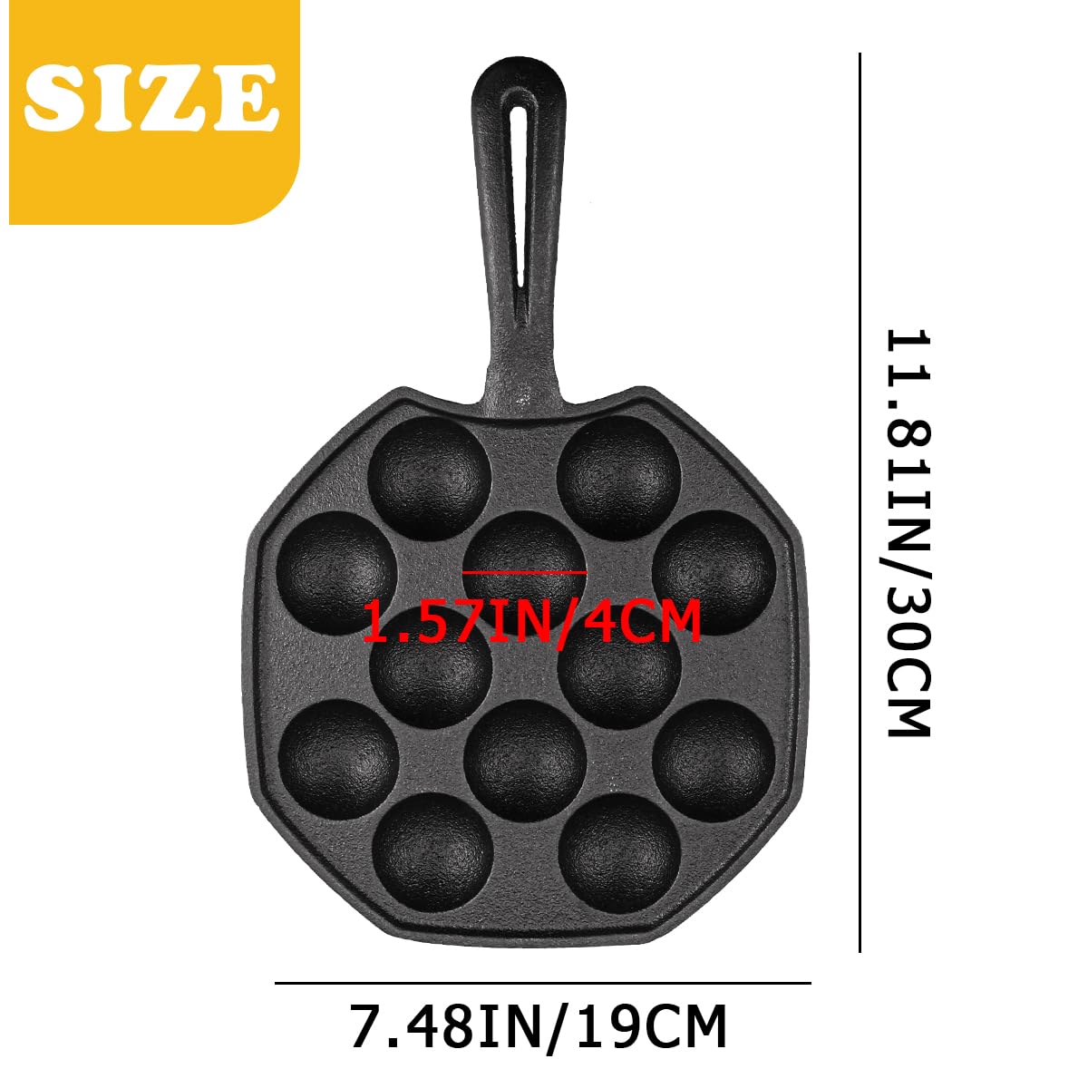 Doerdo Takoyaki Maker Takoyaki Pan Cast Iron Octopus Meat Ball Mold Nonstick Baking Tray For Octopus Balls, 12 Holes
