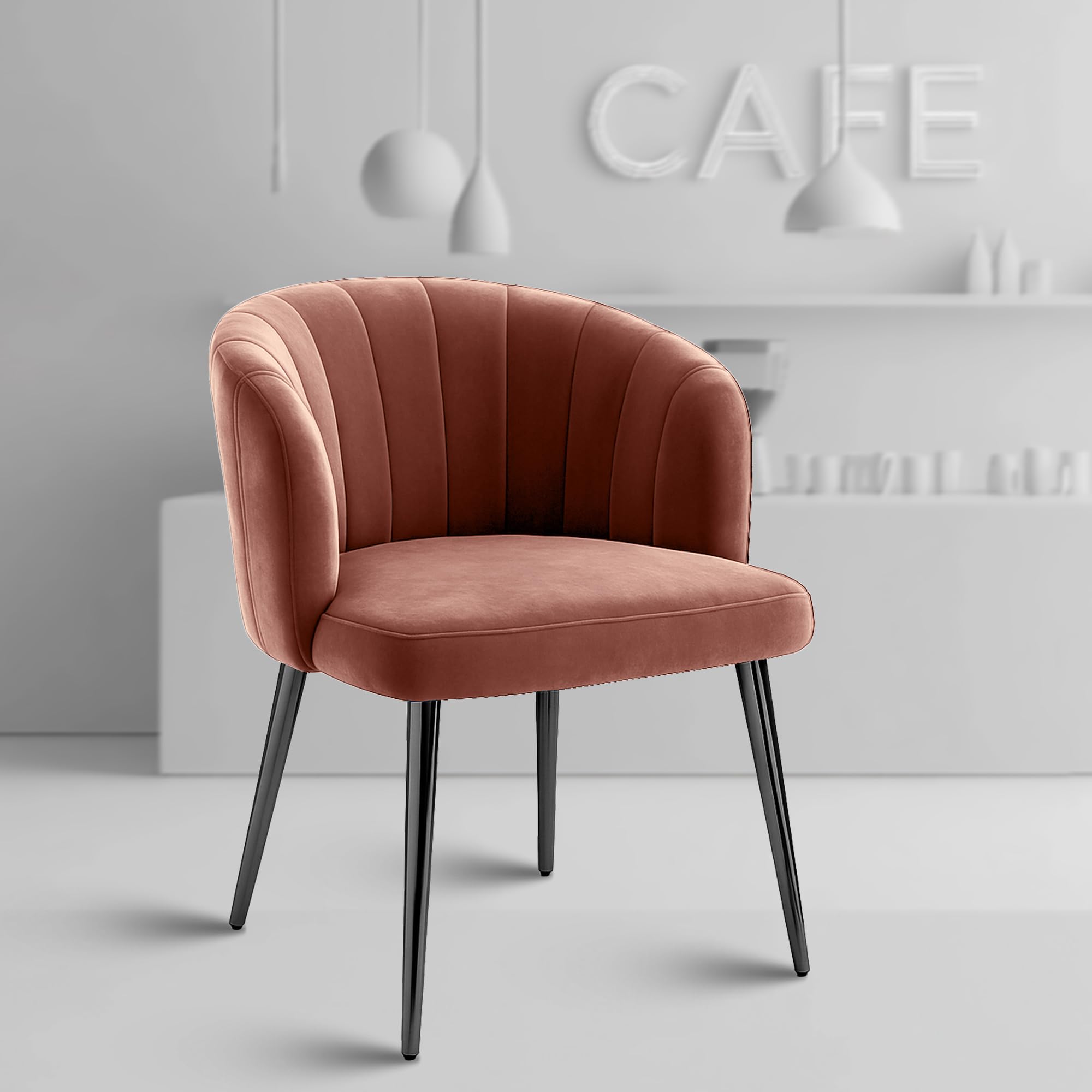 Rose Fire Cafe Chair | Kitchen | Breakfast | Living Room | Modern Velvet Dining Chair | Restaurants (1, Coral Pink, Plain Valvet