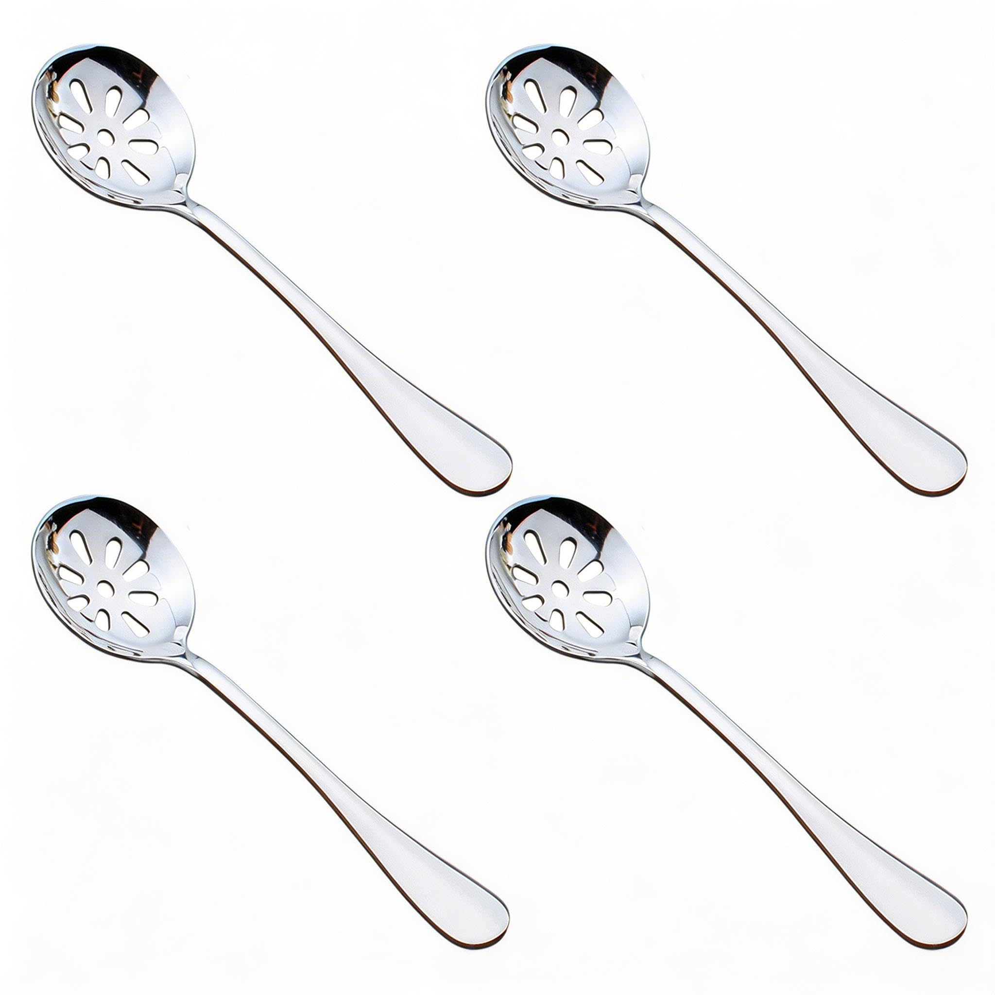 4 PCS Stainless Steel Slotted Spoon, Mini Strainer Spoon Kitchen Skimmer Set, Slotted Serving Spoon and Draining Spoon for Soup,