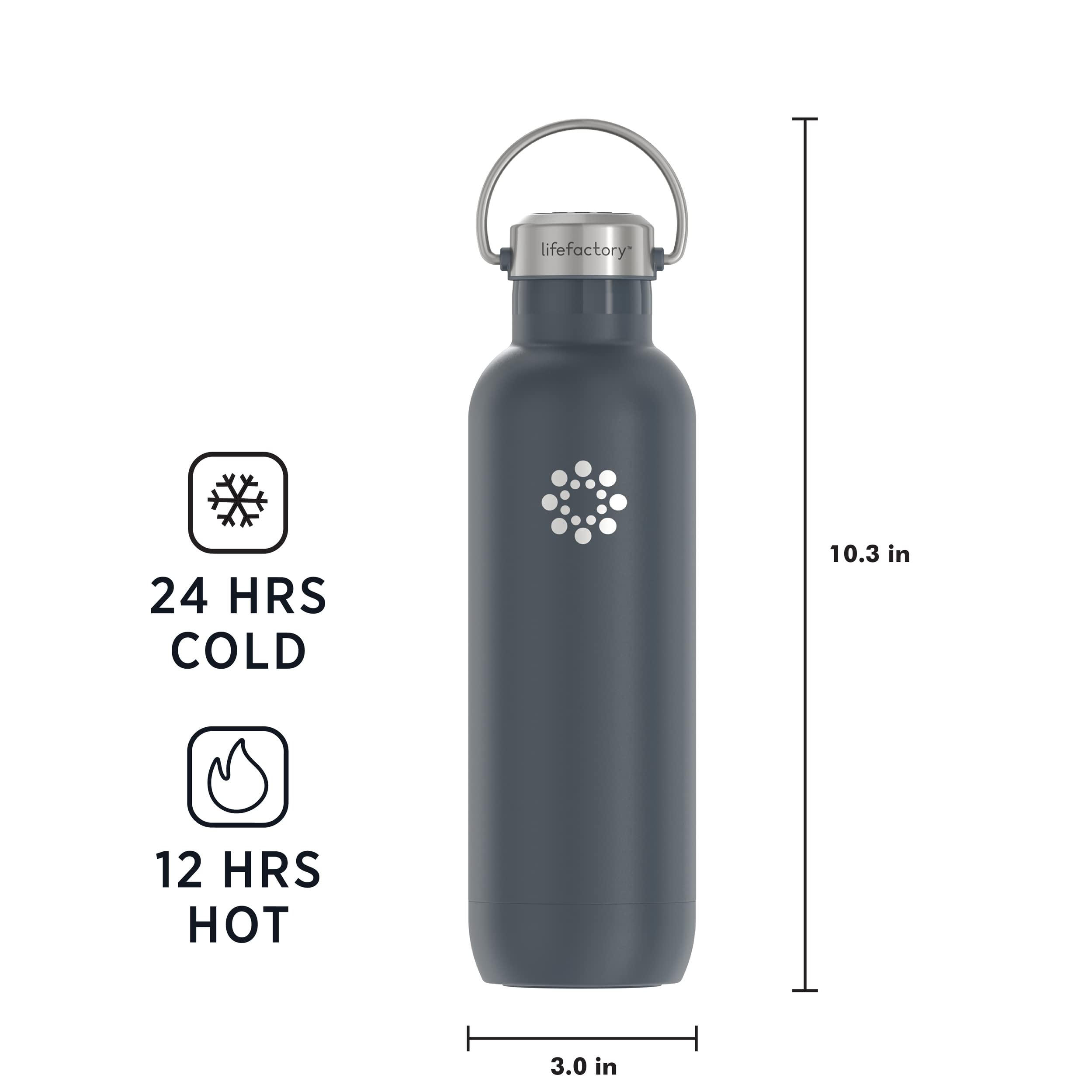 LIfeFactory Stainless Steel Vacuum-Insulated Sport Bottle  24 Ounce  Carbon