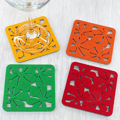 Square Floral Cutwork Reversible Felt Coasters, Set Of 4 (Assorted)