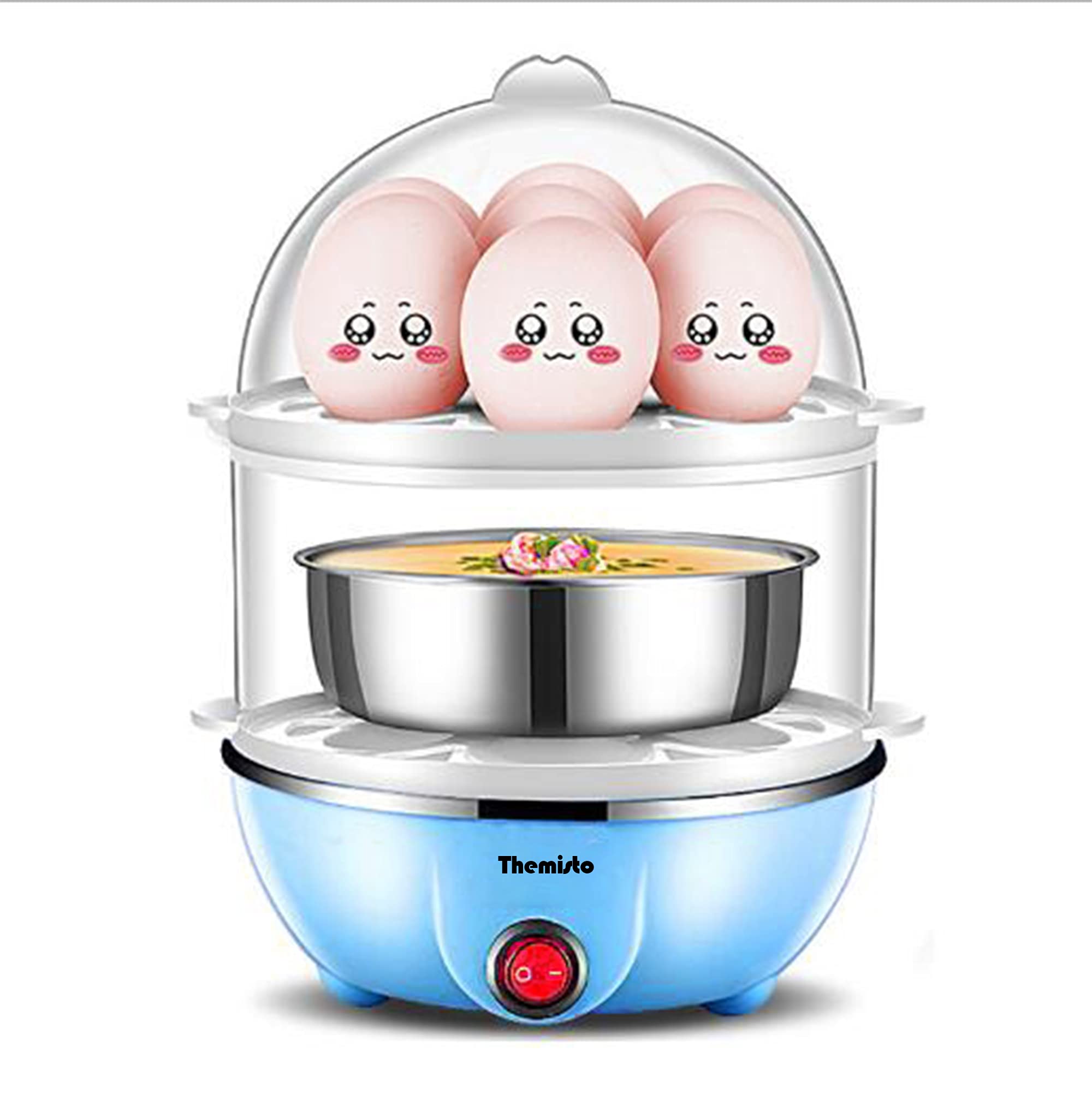 THEMISTO 350 Watts Egg Boiler/Poacher/Cooker for Steaming, Cooking & Boiling (TH-611(14 eggs)) - Blue, Plastic, 14 Ounces (414 m
