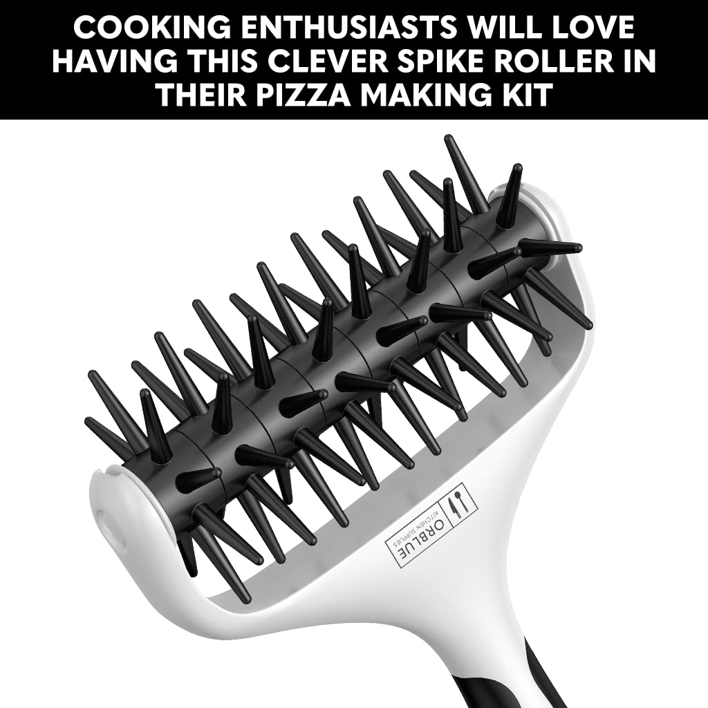Orblue Pizza Dough Docker Pastry Roller With Spikes, Pizza Docking Tool For Home & Commercial Kitchen - Pizza Making Accessories