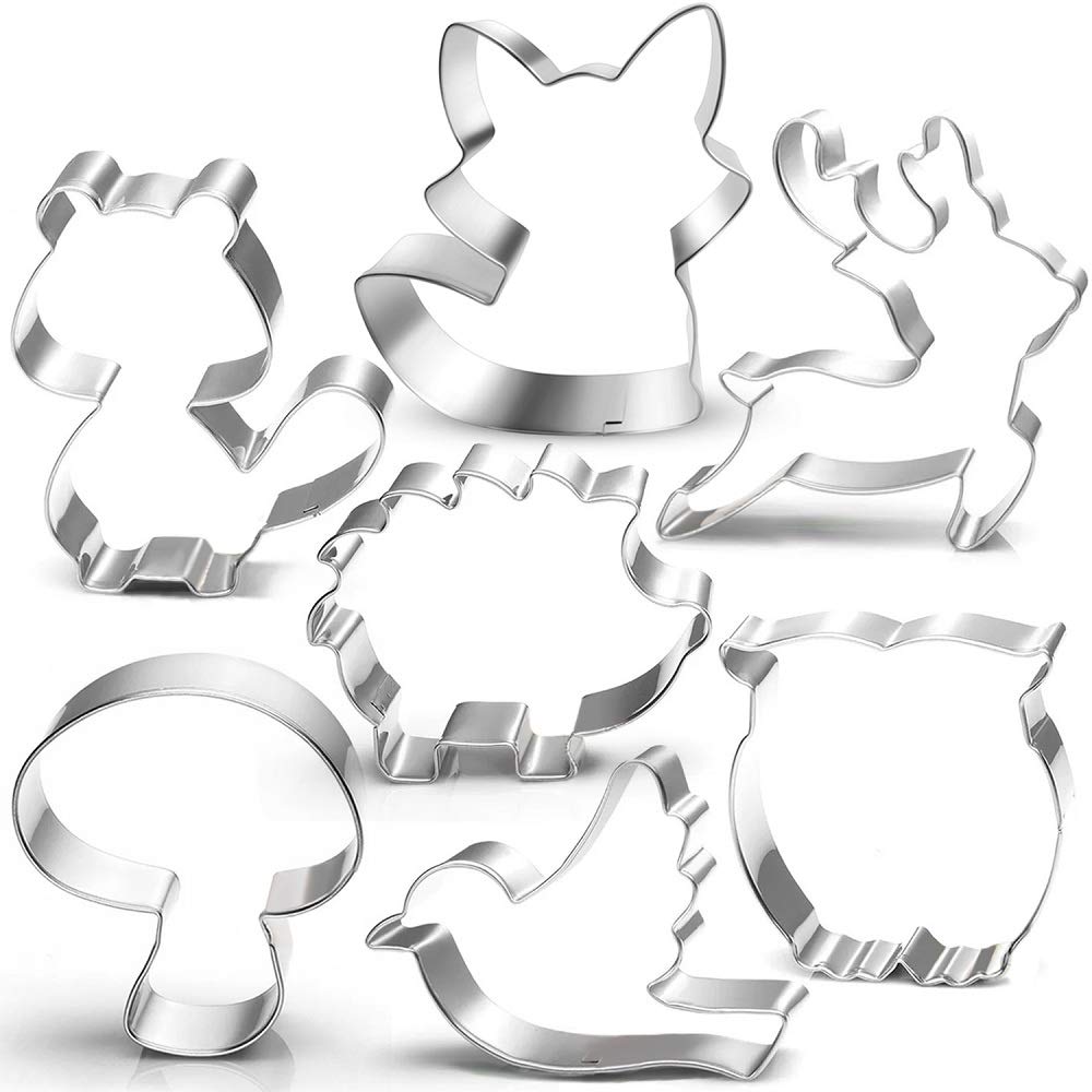 Woodland Cookie Cutter Set-3 Inches-7 Piece-Fox, Owl, Deer, Bird, Hedgehog, Squirrel, Mushroom, Forest Animal Cookie Cutters Mol