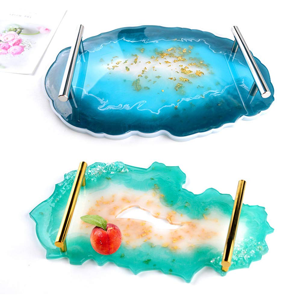 Tkocisa 8 Pieces Silicone Resin Tray Handles, Stainless Steel Resin Tray Molds Handles For Silicone Serving Tray Mold Cabinet Ki