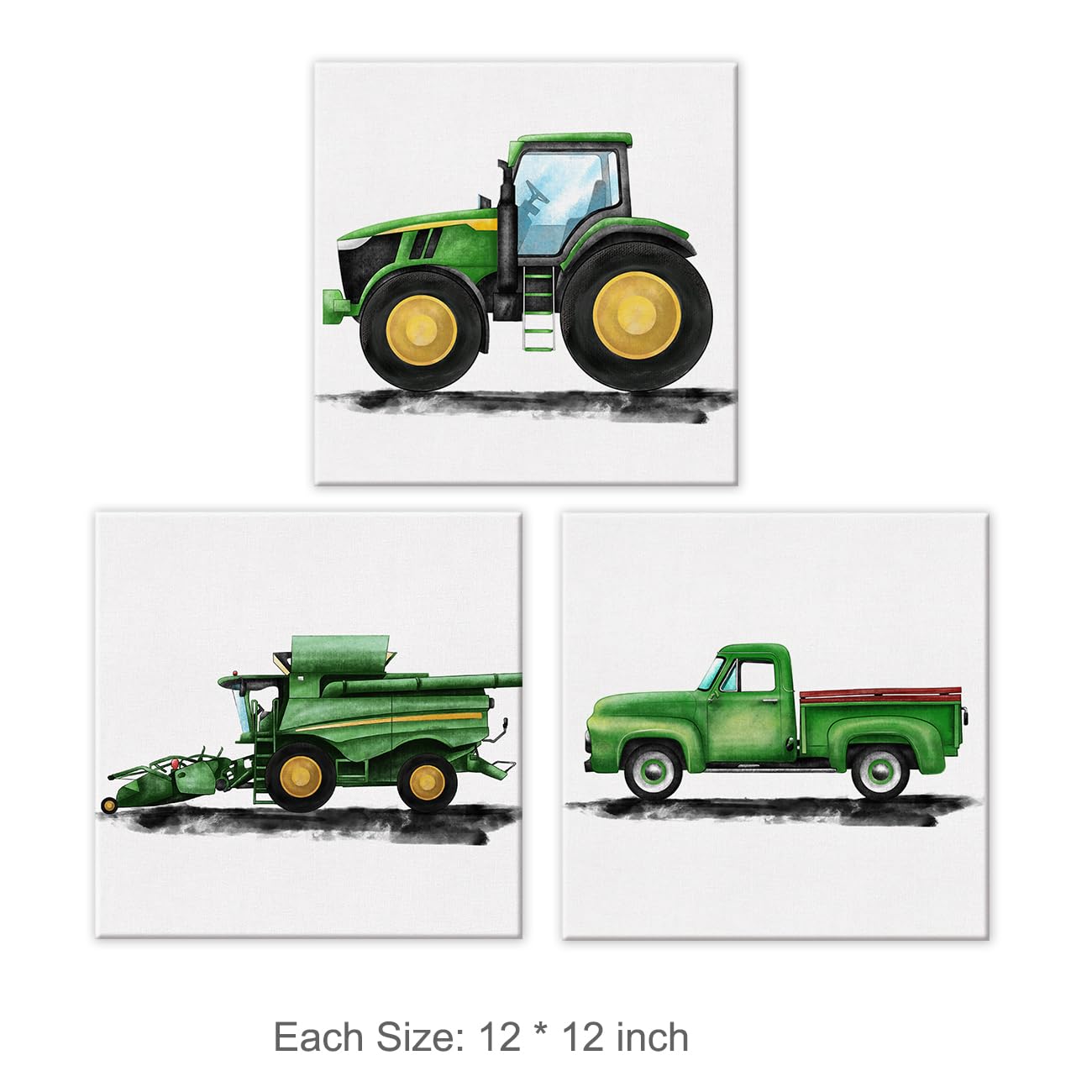Set Of 3 Tractor Nursery Farm Vehicles Art Canvas Wall Art Framed Paintings Prints Watercolor Old Farm Truck Canvas Posters Pict