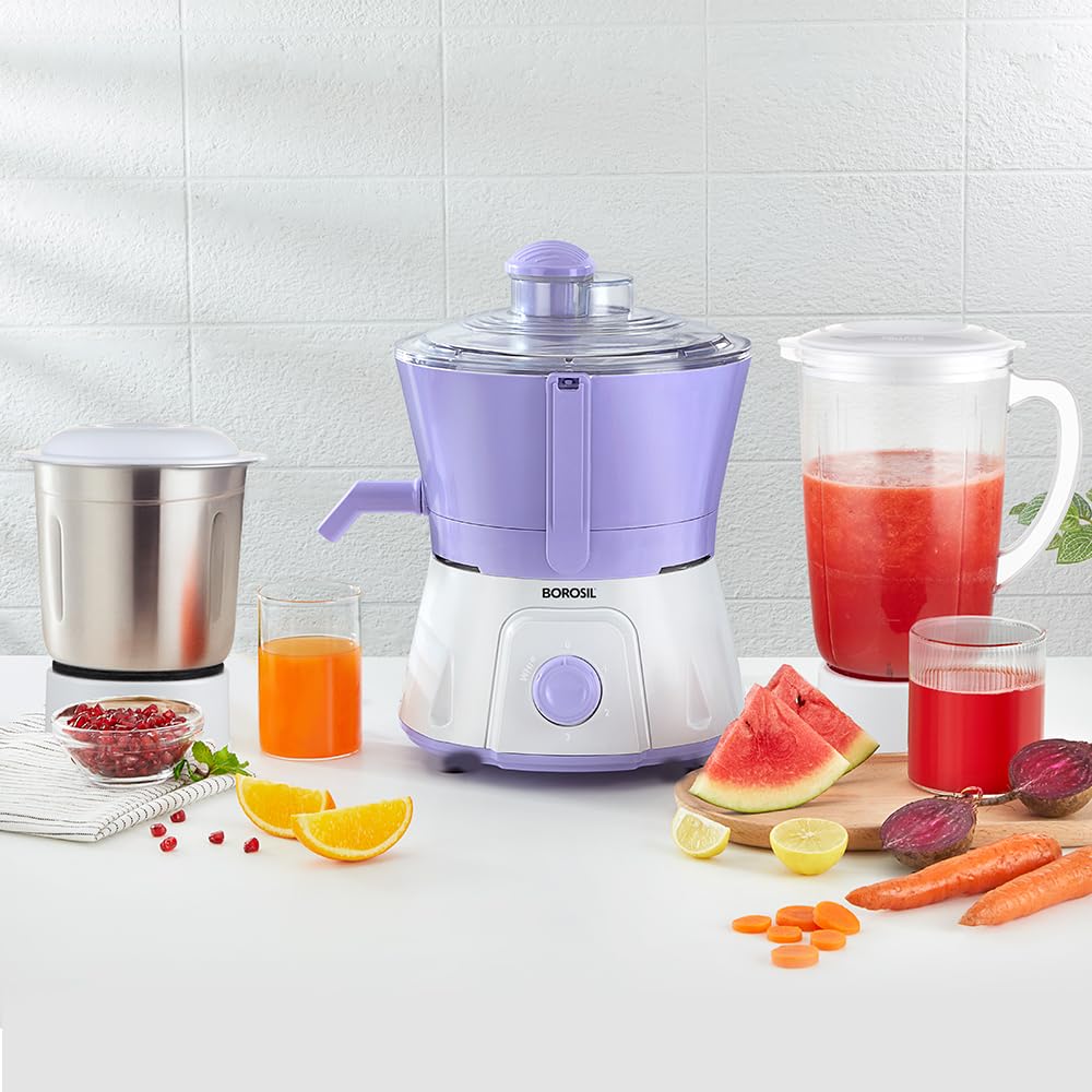 Borosil Primus Iii 500W Juicer Mixer Grinder | Made In India | Centrifugal Juicing Technology | 2 Jars With Pulp Collector | 3 S
