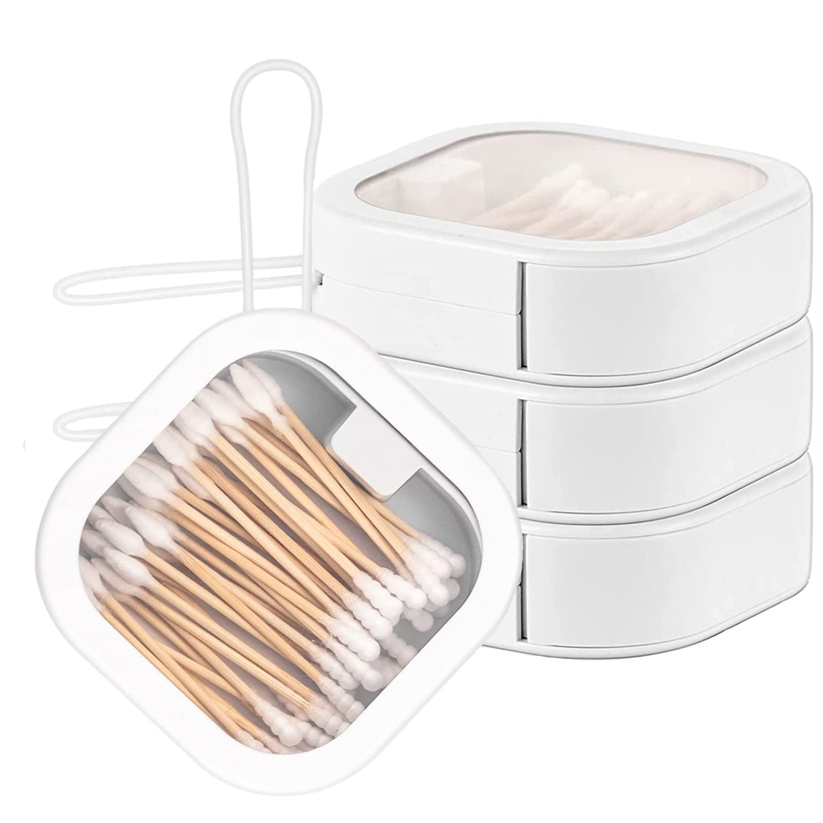 Nvhaly 4 Pcs Hair Tie Organizer, Portable Hair Tie Containers Storage Box Small Stackable Hair Ties Qtip Travel Holder Cotton Sw