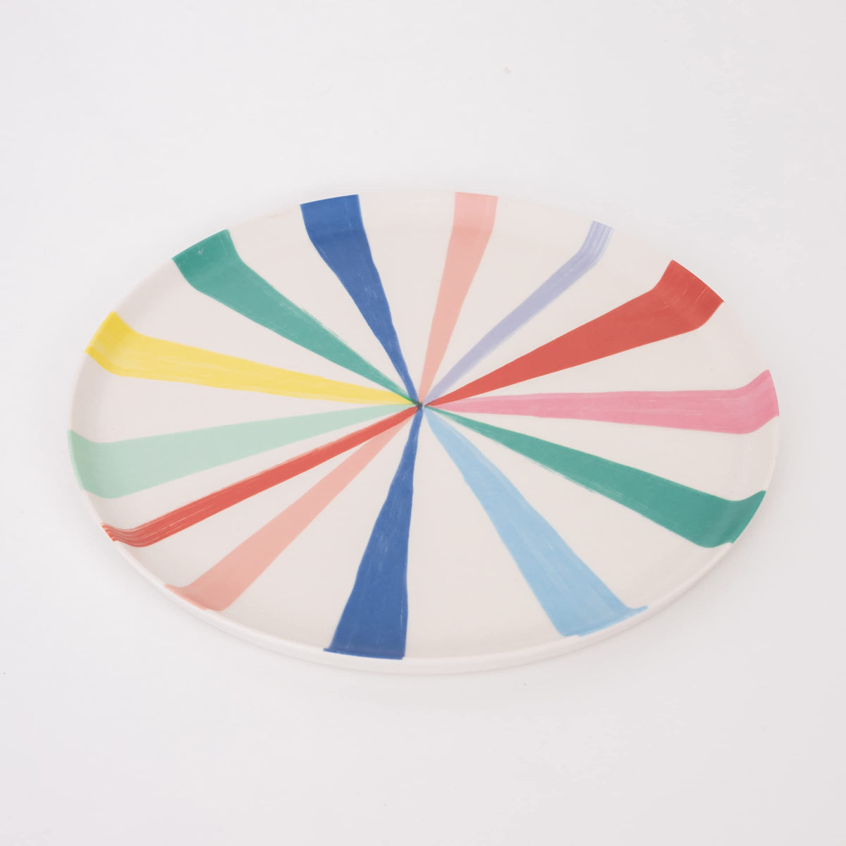 Meri Meri Bright Stripe Bamboo Plates Reusable, Pack Of 6, 2 Sizes, Dishwasher Safe, Reusable Bamboo Plates