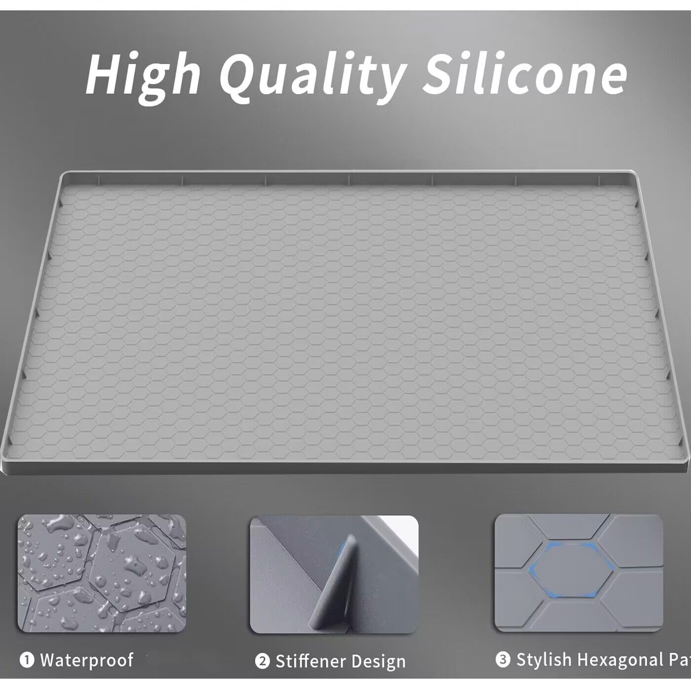 Under Sink Mat For Kitchen Waterproof, 31 X 22 Flexible Silicone Under Sink Liner With Drain Hole, Kitchen Bathroom Cabinet Mat