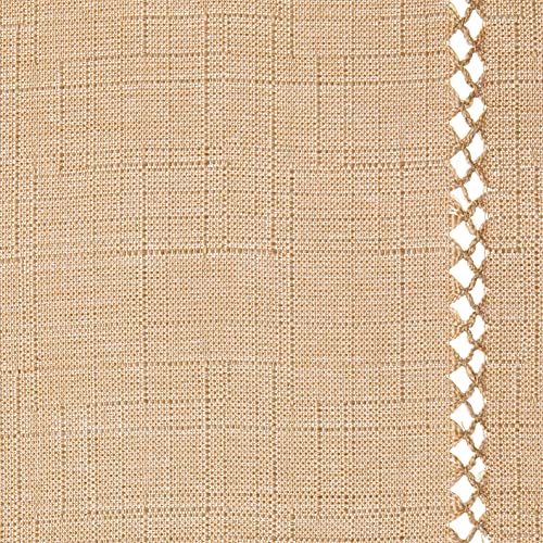 Hem Stitch Embroidered Vintage Design Tablecloth Oatmeal 60'' By 84'' Oblong/Rectangle