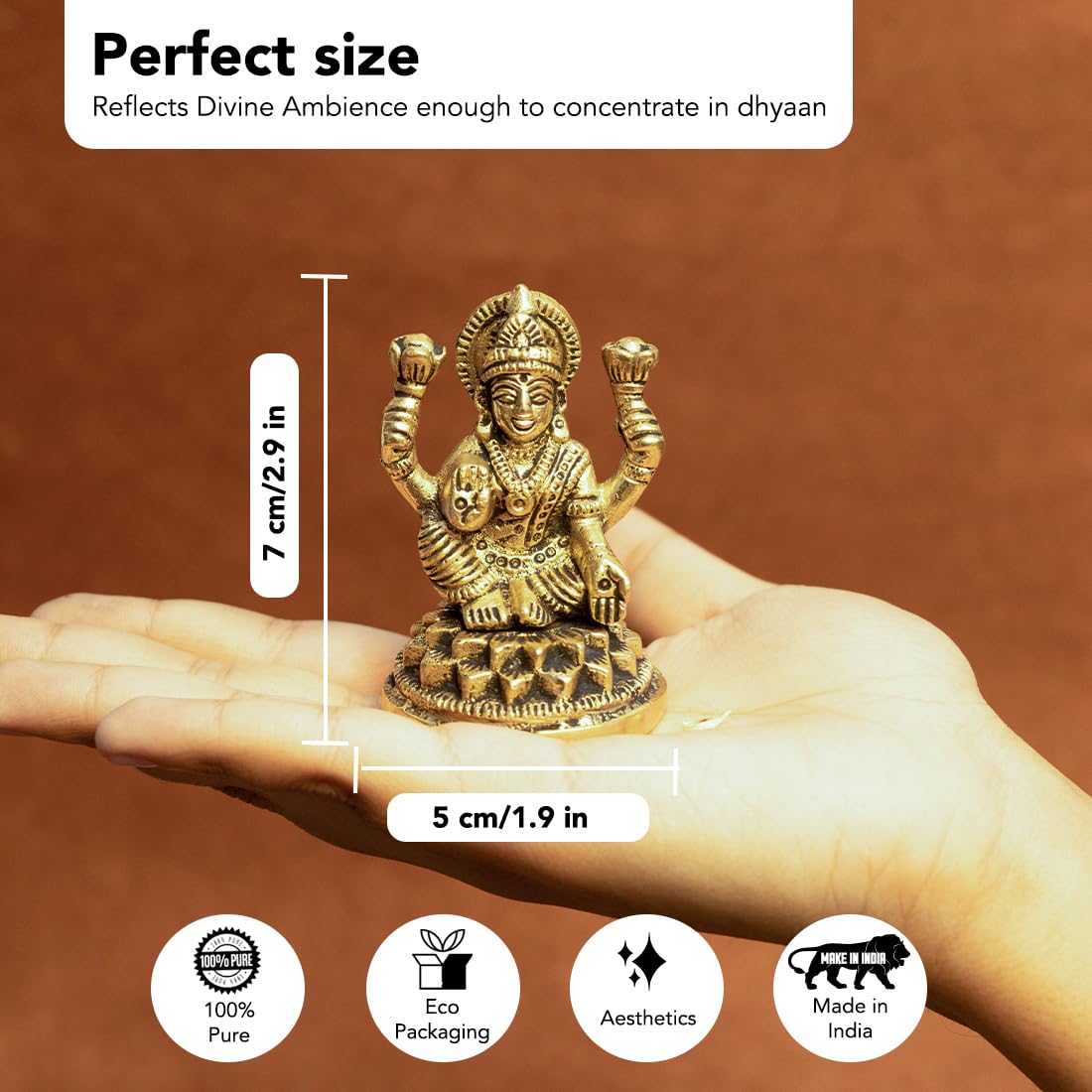 Ekhasa 100% Pure Brass Lakshmi Devi Idol (8.4 CM) | Laxmi Idol for Pooja Room, Home Decor, Car Dashboard or Office Desk | | Vara