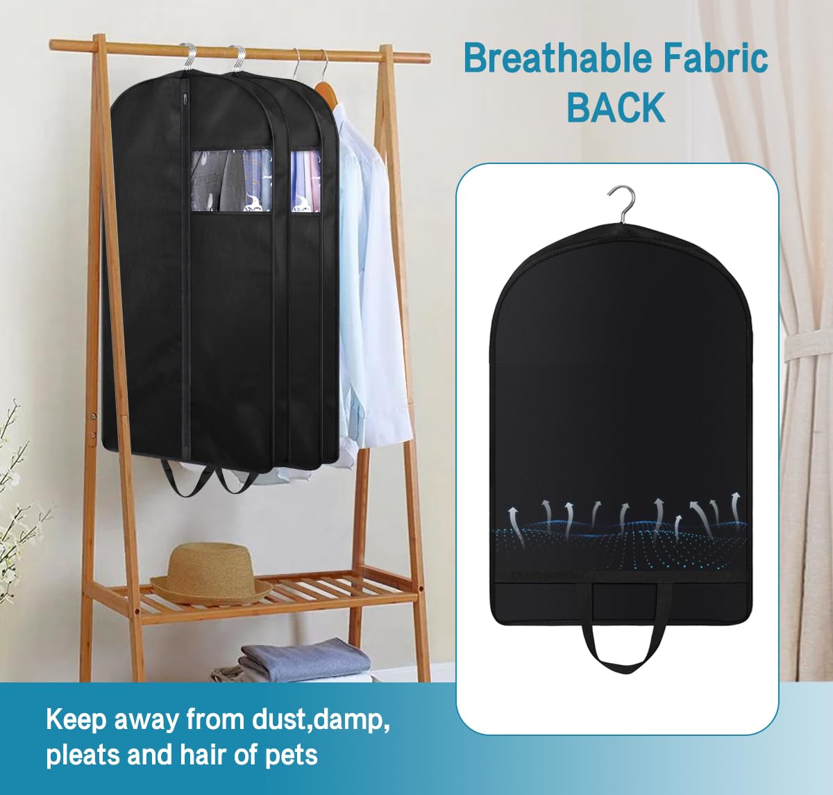 Kimbora 32'' Garment Bags For Hanging Clothes Travel, 4'' Gusseted Suit Bags For Closet Storage Mens Garment Protector Cover For