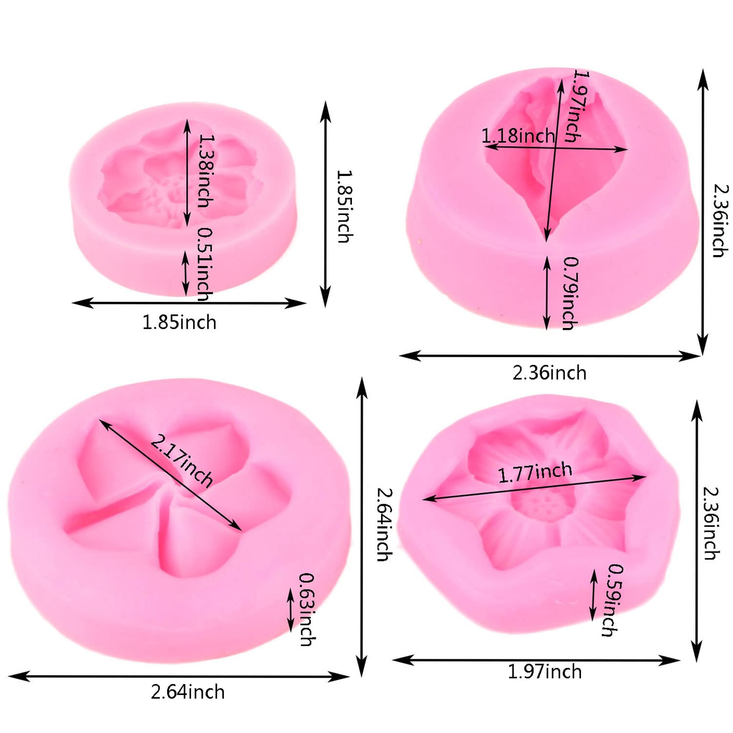 Mujiang Plumeria Flower Silicone Mold Tulip Cherry Flowers Fondant Molds For Cake Decorating Chocolate Candy Clay Set Of 4