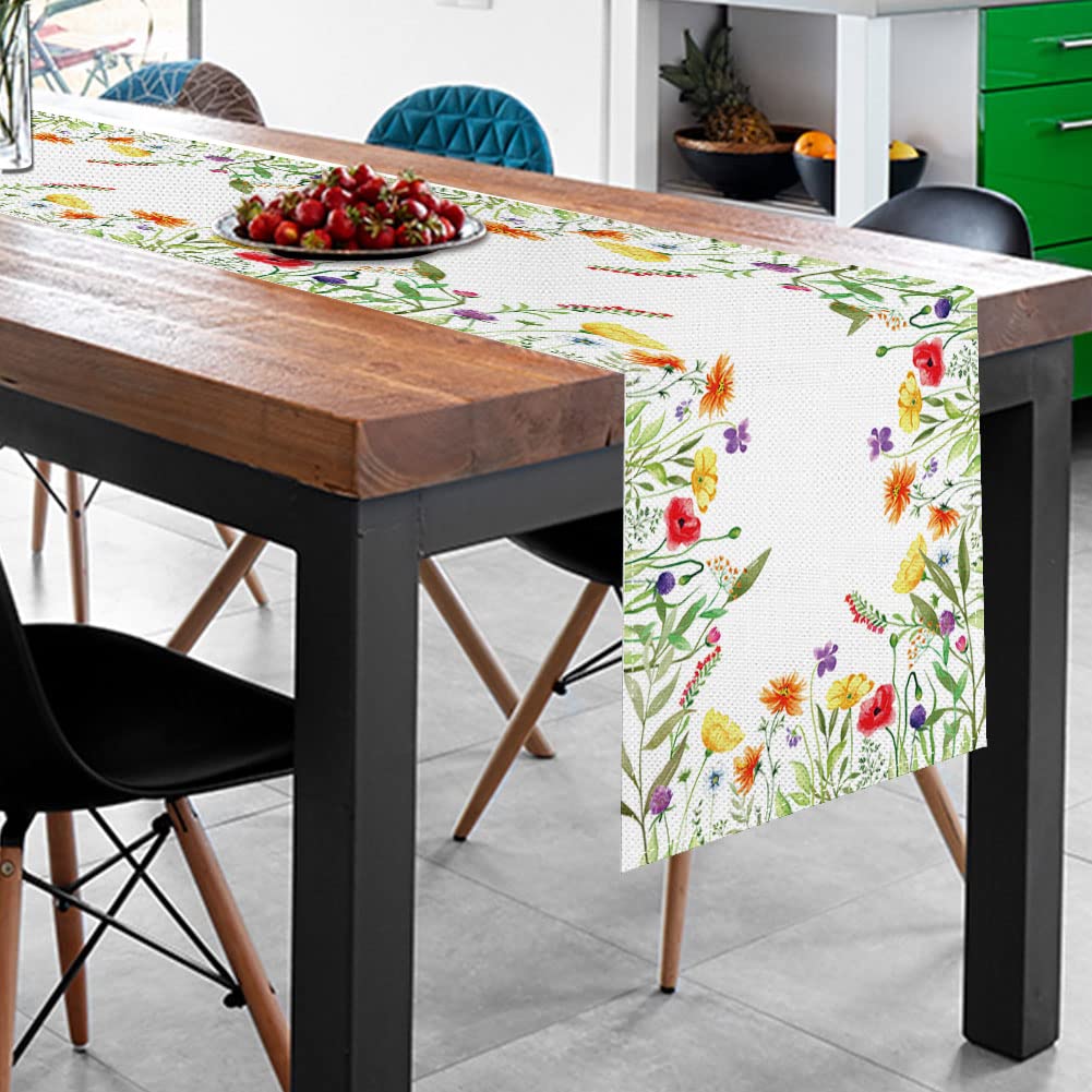 Spring Floral Wreath Table Runner, Seasonal Summer Flowers Holiday Tablecloth Kitchen Dining Table Decoration For Home Party D