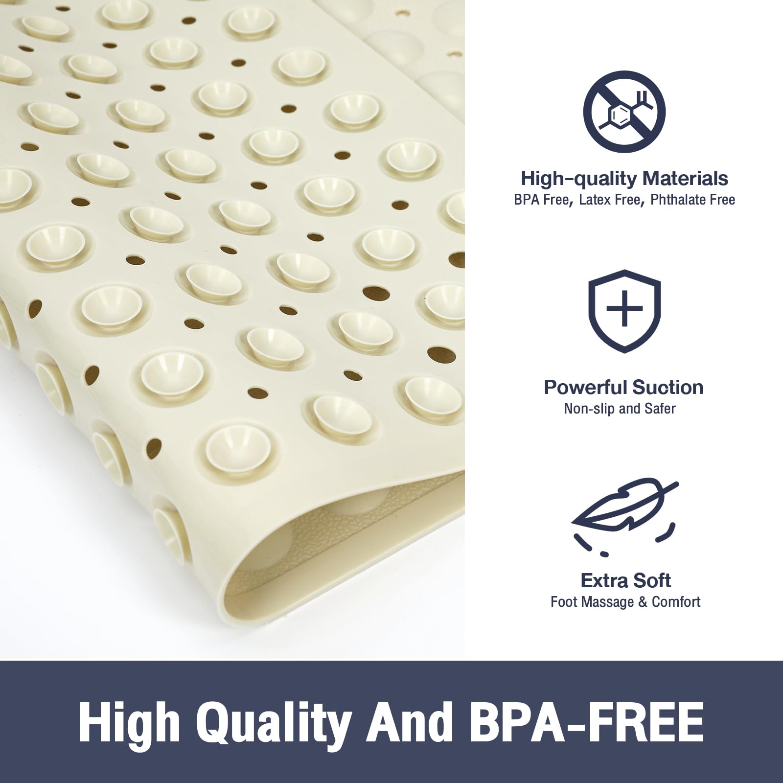 Naoloture Beige Square Shower Bathtub Mat Non Slip 21X21 Inch, Soft Bath Mat For Inside Shower Tub, Shower Stall Mats For Bathro
