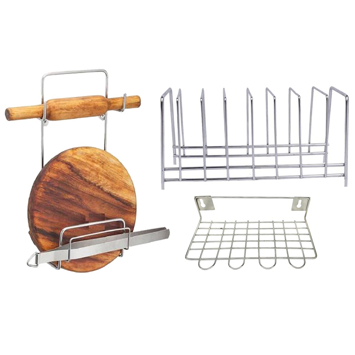 Oc9 Stainless Steel Ladle Stand & Plate Stand & Chakla Belan Stand For Kitchen