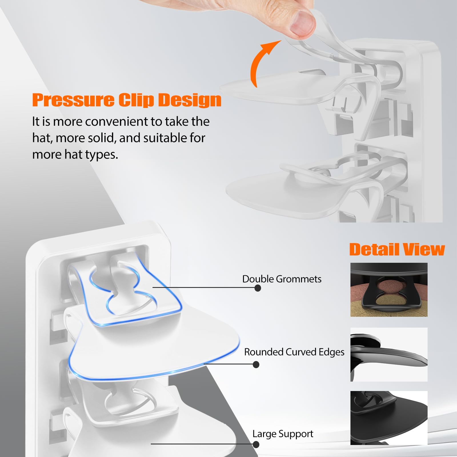 Hat Organizer for Baseball Caps Hold Up to 40 Hats, 2 Pack Hat Rack for Wall, Strong Adhesive Hat Storage Display Holder(White-2