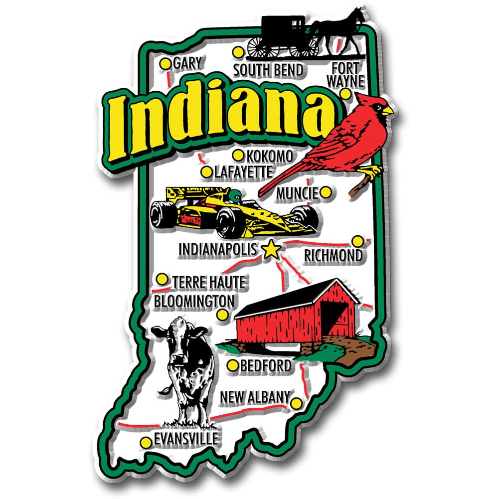 Indiana Jumbo State Magnet by Classic Magnets, 2.5 x 4, Collectible Souvenirs Made in The USA