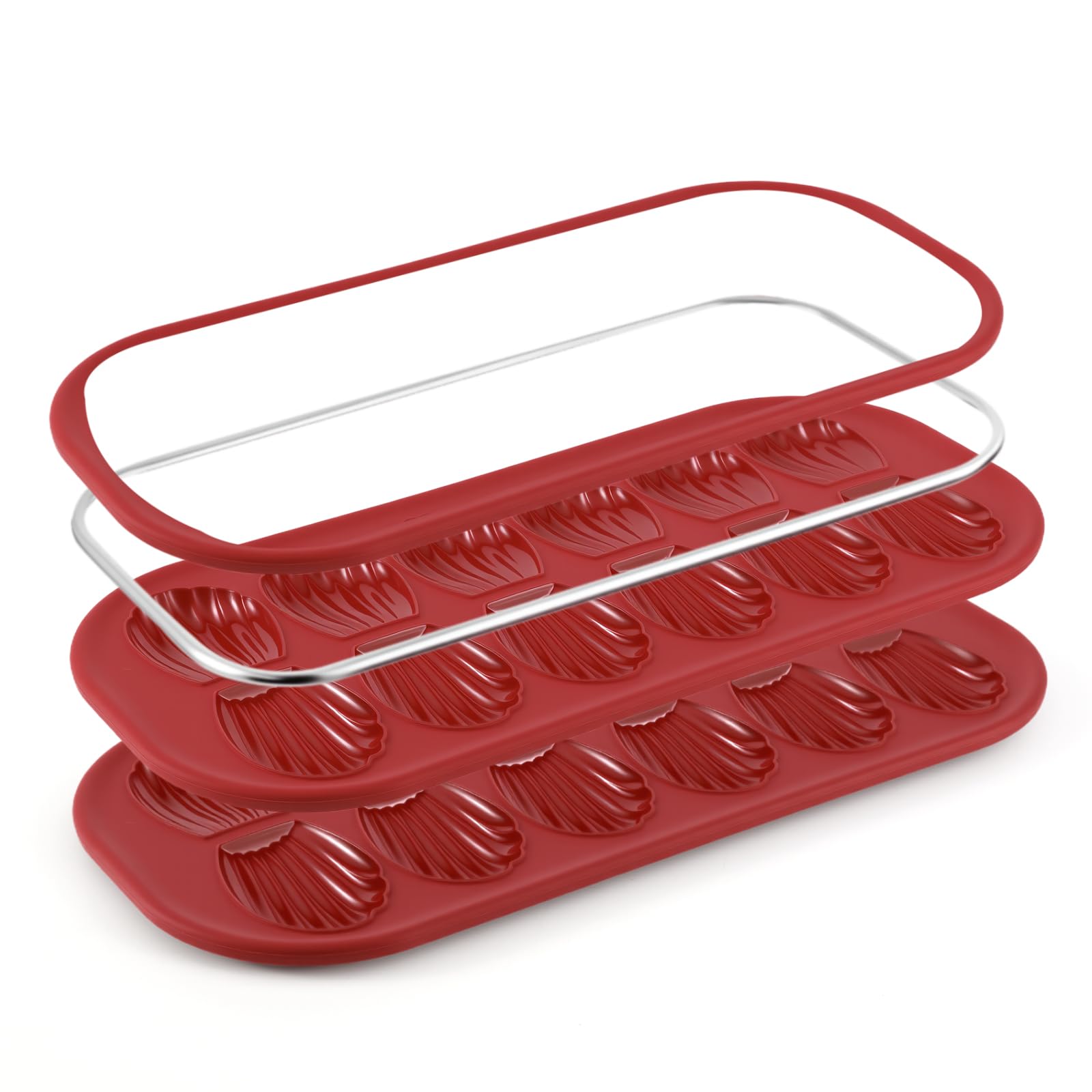 2Pack Madeleine Pans for Baking with Reinforced Frame, BPA Free |12Cavity Silicone Shell Shape Madeleine Mold with NonSlip Ha