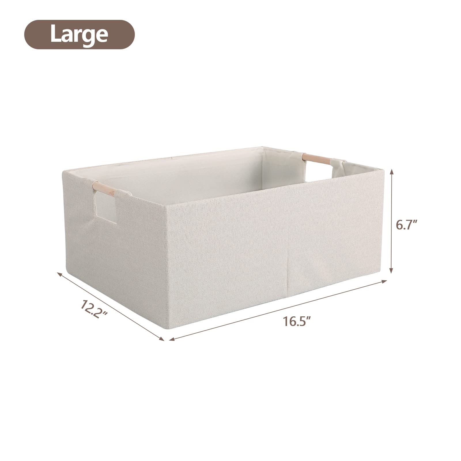 Lamor  E Fabric Storage Bin Box Foldable Cotton Linen Storage Basket With Wooden Handles Rectangular Cube Decorative Home Laundr