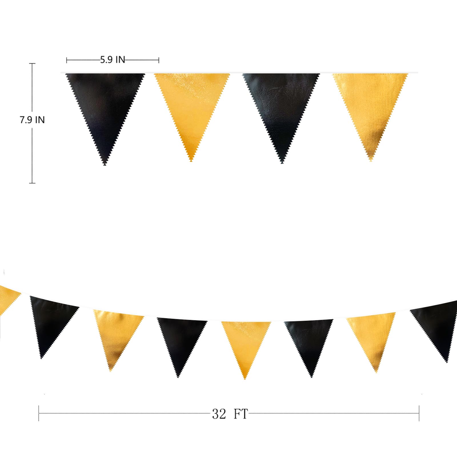 Black And Gold Party Decorations Triangle Pennant Banner Flag Metallic Fabric Bunting Garland For Birthday Graduation Anniversar