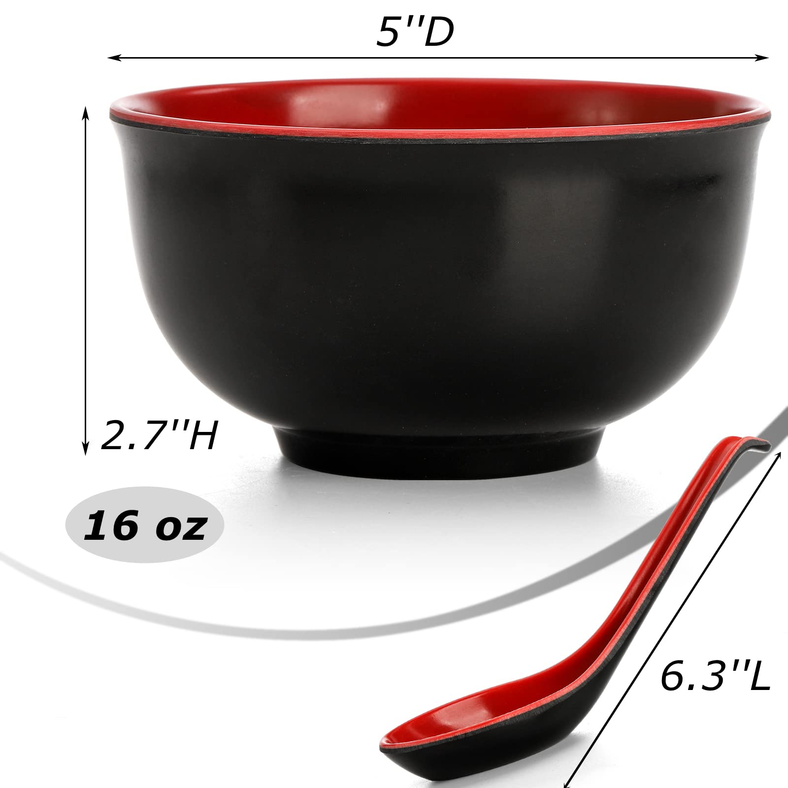 Lyellfe Set Of 10 Miso Soup Bowl With Spoon, Restaurant Quality Melamine Cereal Rice Bowl, 16 Oz Unbreakable Japanese Dinnerware