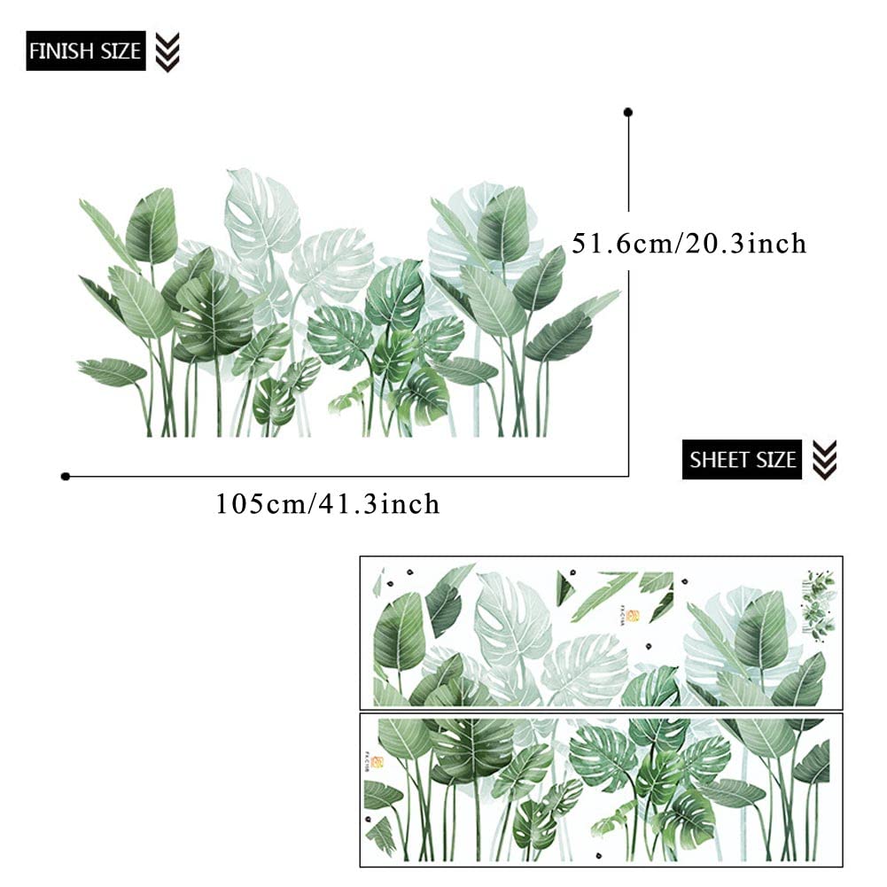 Boho Tropical Plants Wall Decals For Living Room, Natural Palm Tree Monstera Leaf Wall Stickers Peel And Stick Posters Art Mural