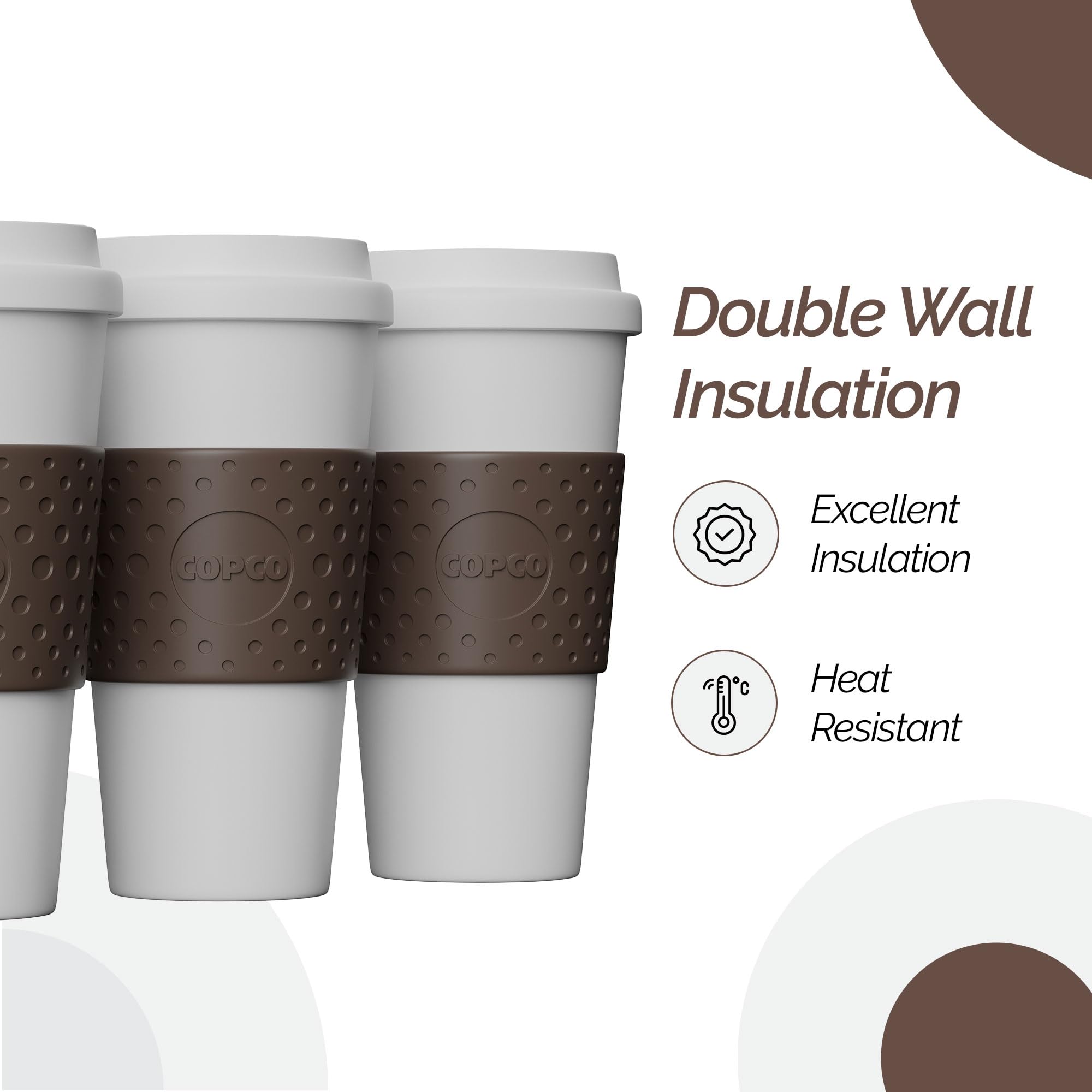 Copco Eco-First Acadia Reusable To Go Mug Bpa-Free, Brown - 3-Pack