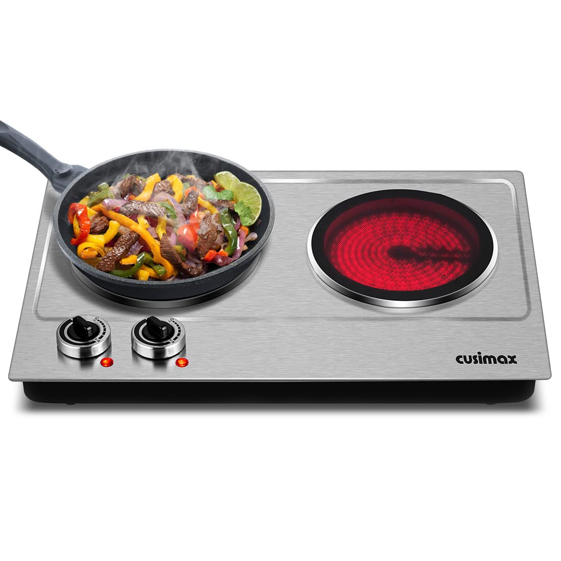 Double Burner, Cusimax 1800W Ceramic Electric Hot Plate For Cooking, Dual Control Infrared Cooktop, Portable Countertop Burner,