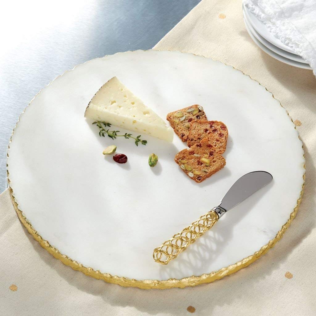 Mud Pie Gold Edge Marble Serving Board Set With Spreader, One Size, White