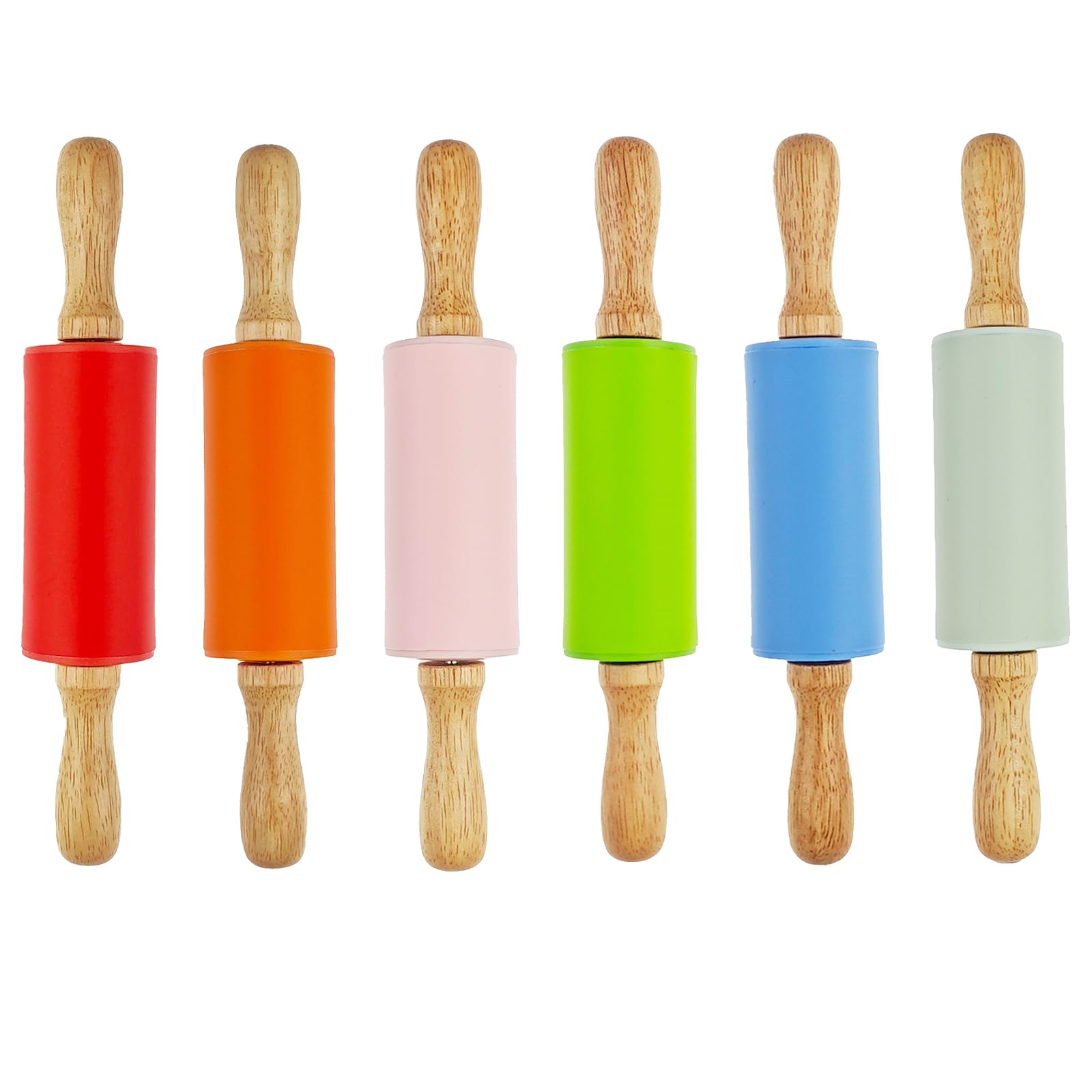 Miokun 6 Pack Small Rolling Pin For Kids, Kids Rolling Pin For Home Kitchen (6 Colors) (9 Inch)